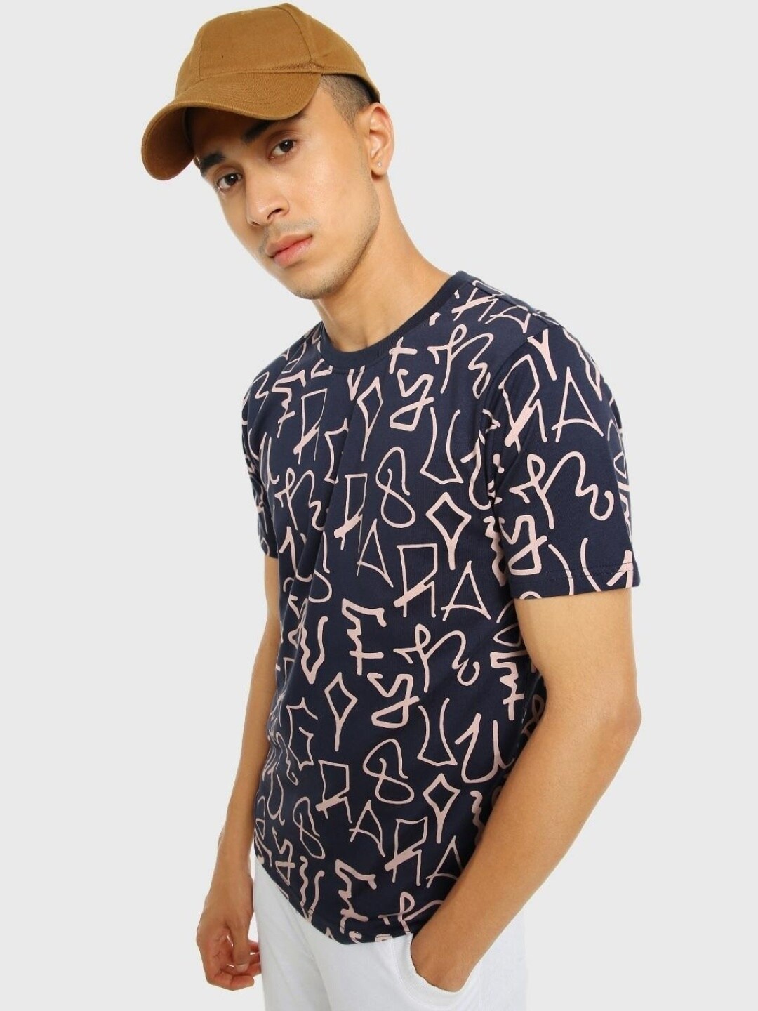 

Bewakoof Plus Graphic Printed Cotton T-Shirt, Navy blue