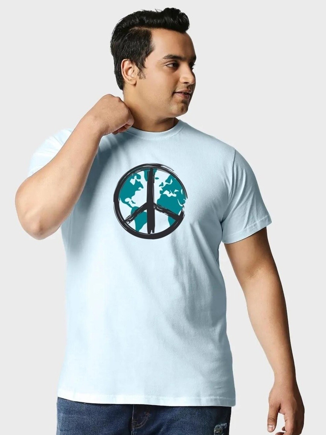 

Bewakoof Plus Plus Size Graphic Printed Cotton T-Shirt, Blue