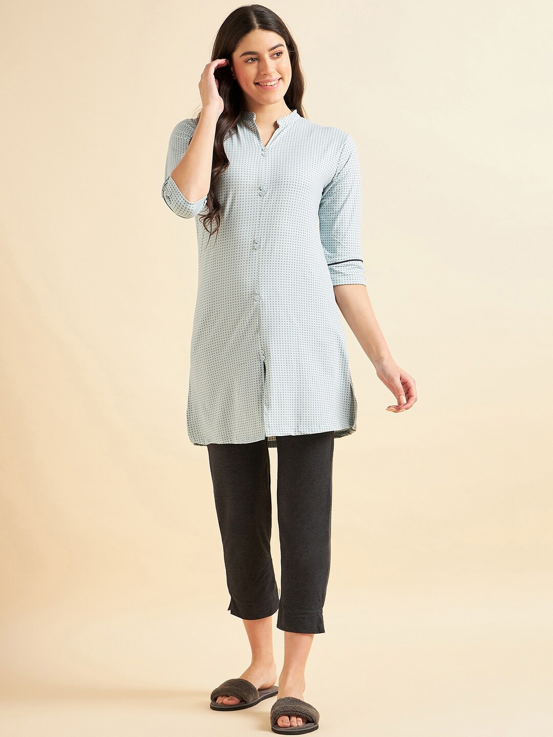 

Sweet Dreams Green & Charcoal Checked Night Suit