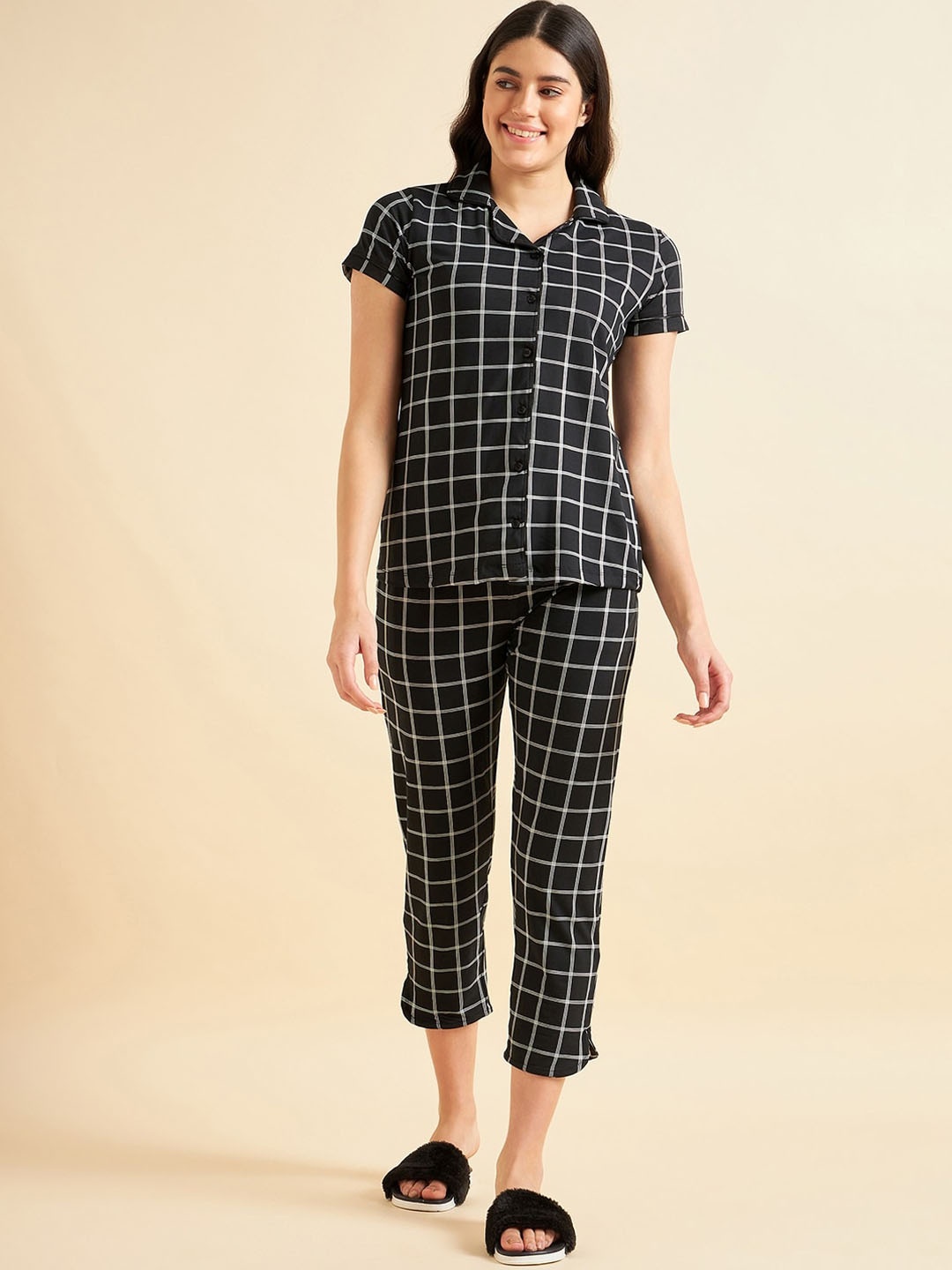 

Sweet Dreams Black & White Checked Night Suit