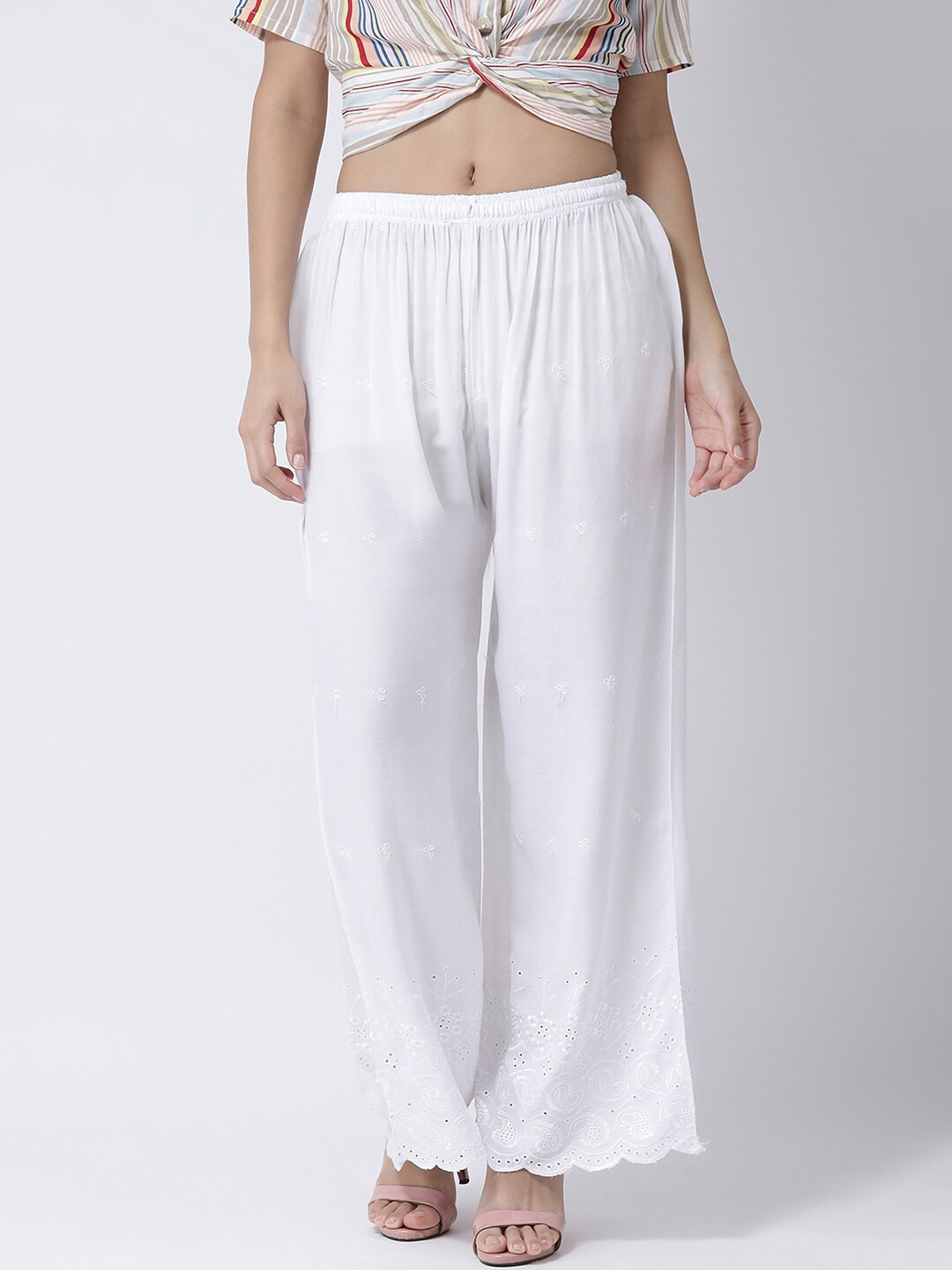

Charitra Women Flared Cotton Palazzos, White