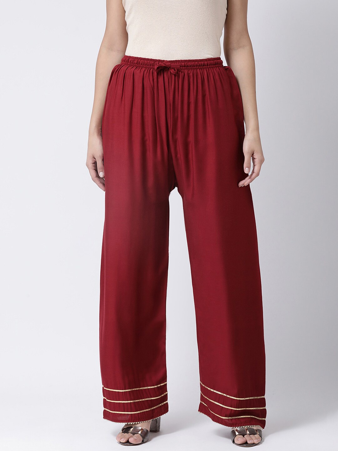 

Charitra Women Flared Ethnic Cotton Palazzos, Maroon