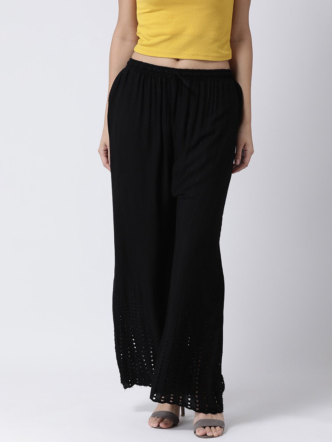 

Charitra Women Flared Cotton Palazzos, Black