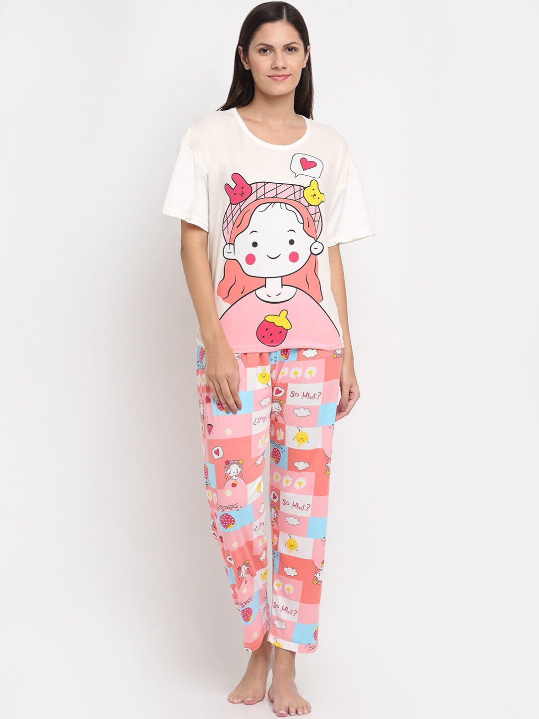 

KLOTTHE Graphic Printed Night Suit, Pink