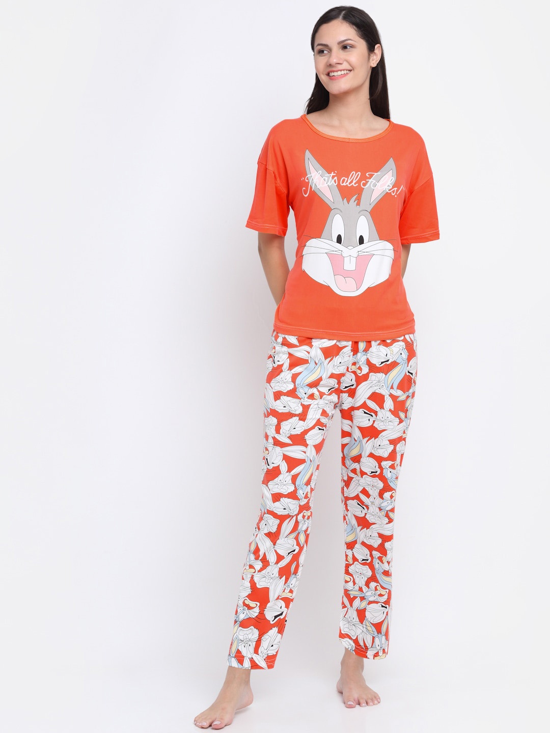 

KLOTTHE Graphic Printed Night Suit, Orange