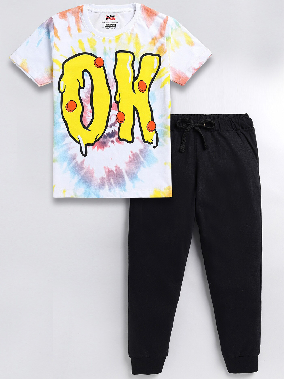 

SmartRAHO Boys Printed Pure Cotton T-shirt With Joggers, White