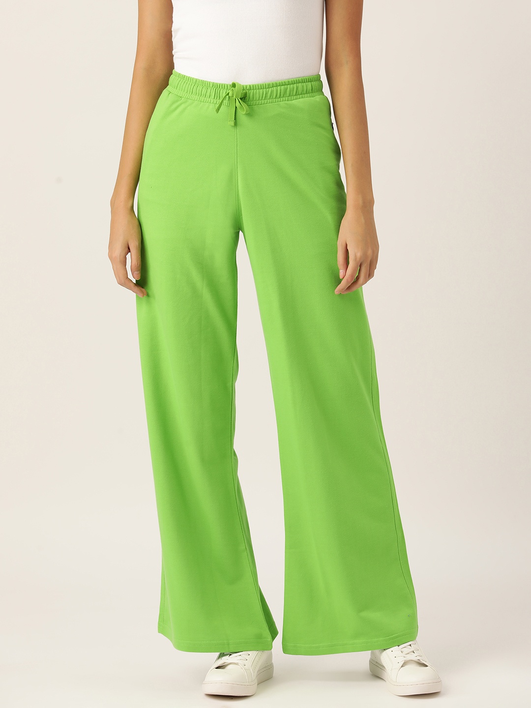 

FEMEA Women Solid Wide Leg Straight Fit Track Pants, Lime green