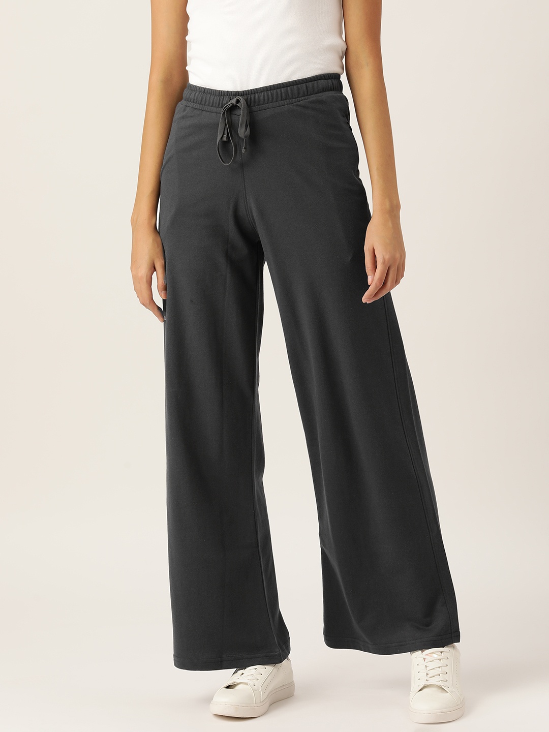 

FEMEA Women Solid Wide Leg Straight Fit Track Pants, Charcoal