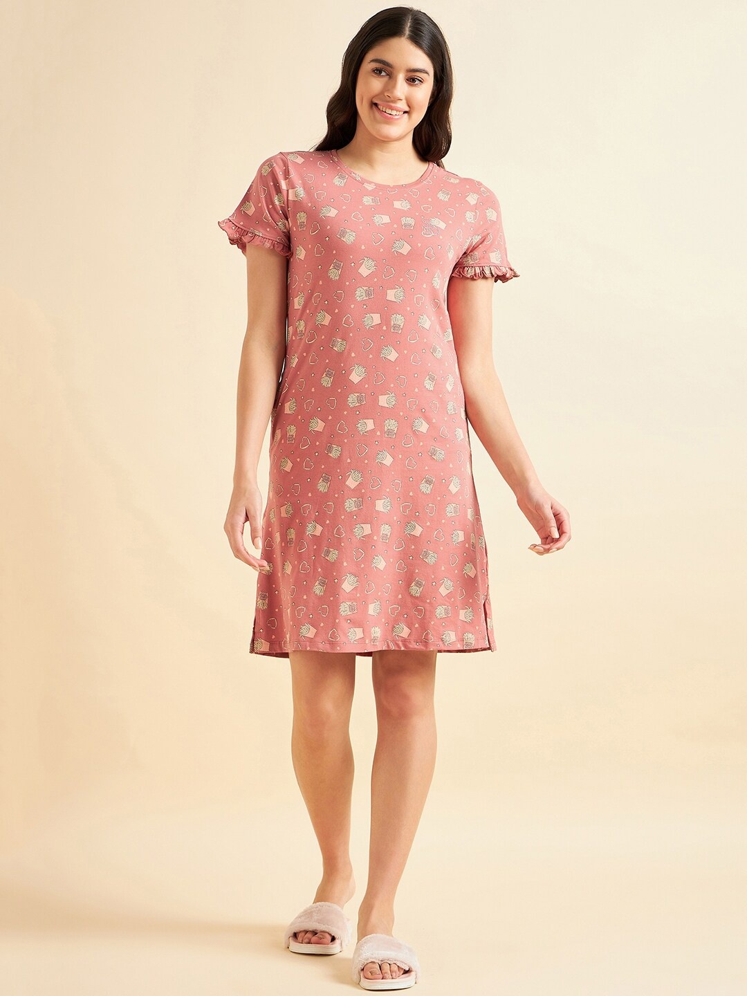 

Sweet Dreams Pink Conversational Printed Pure Cotton Nightdress