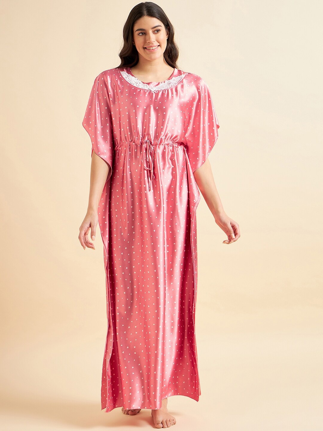 

Sweet Dreams Red Conversational Printed Satin Kaftan Maxi Nightdress