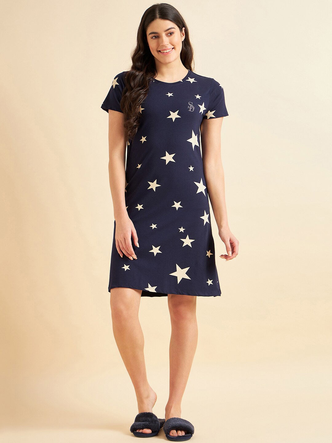 

Sweet Dreams Navy Blue Stars Printed Pure Cotton Nightdress