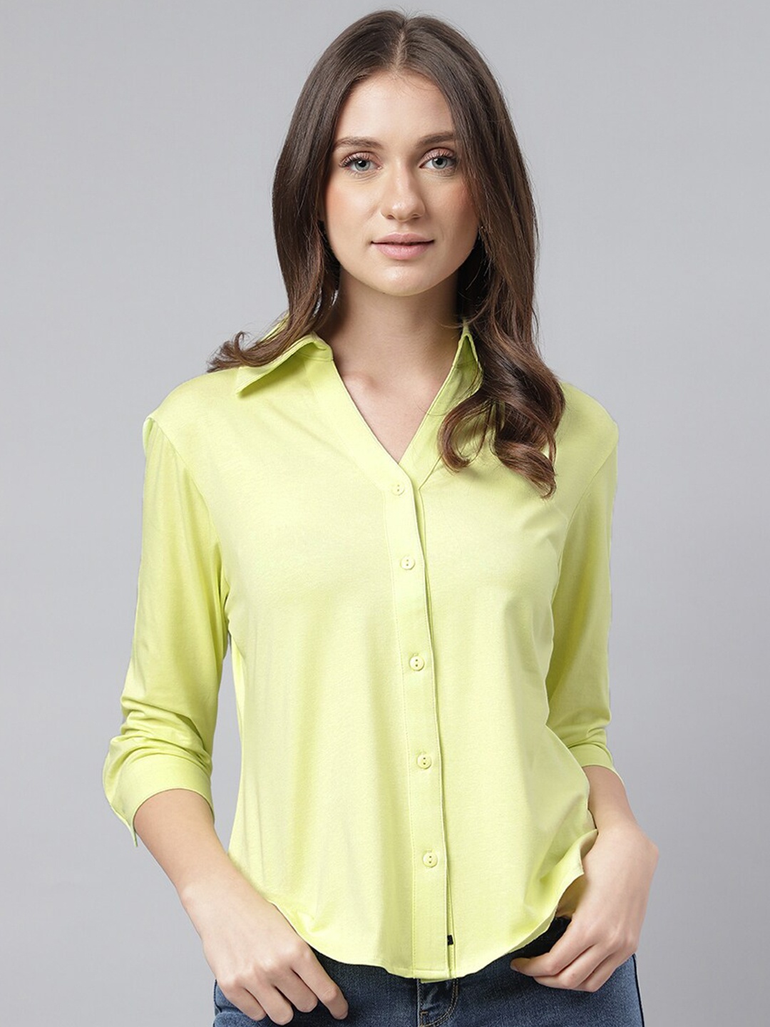 

Xpose Spread Collar Comfort Pure Cotton Casual Shirt, Lime green