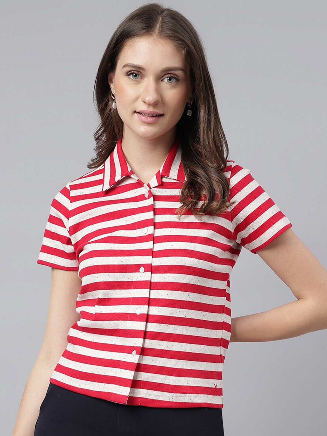 

Xpose Comfort Fit Horizontal Striped Casual Shirt, Red