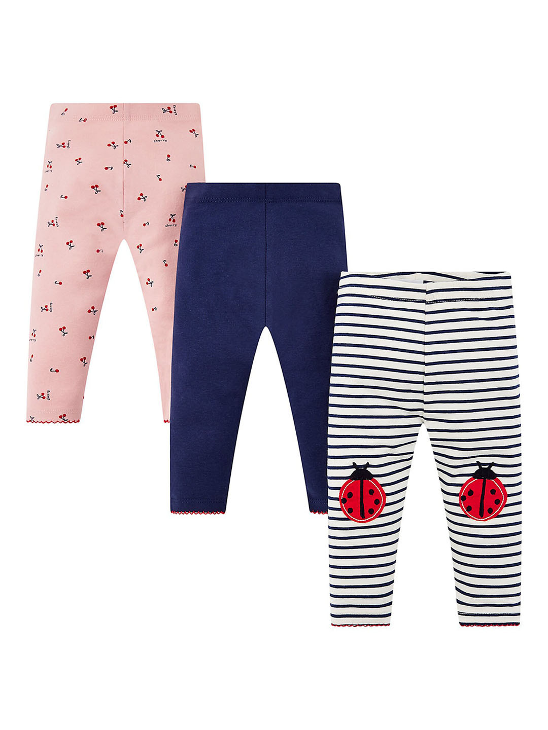 

mothercare Girls Pack Of 3 Printed Cotton Leggings, Blue