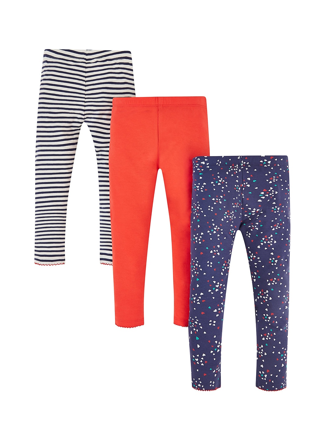 

mothercare Girls Pack Of 3 Printed Cotton Ankle Length Leggings, Blue