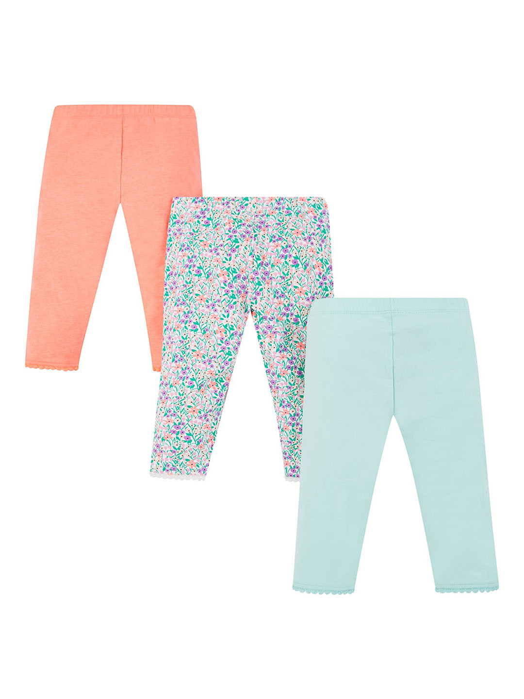 

mothercare Girls Pack Of 3 Printed Cotton Ankle Length Leggings, Blue