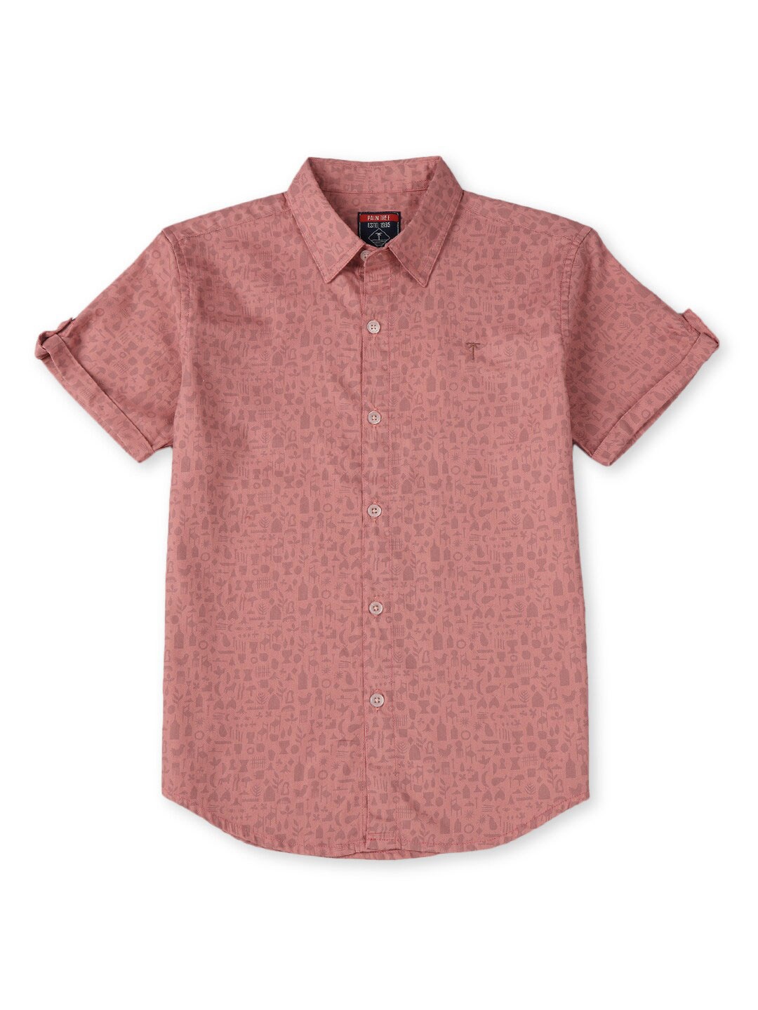 

Palm Tree Boys Conversational Printed Spread Collar Casual Shirt, Pink