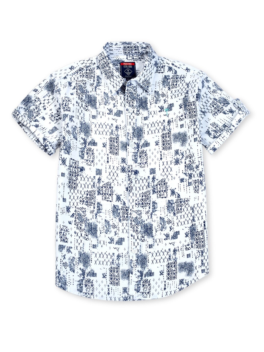 

Palm Tree Boys Printed Cotton Casual Shirt, White