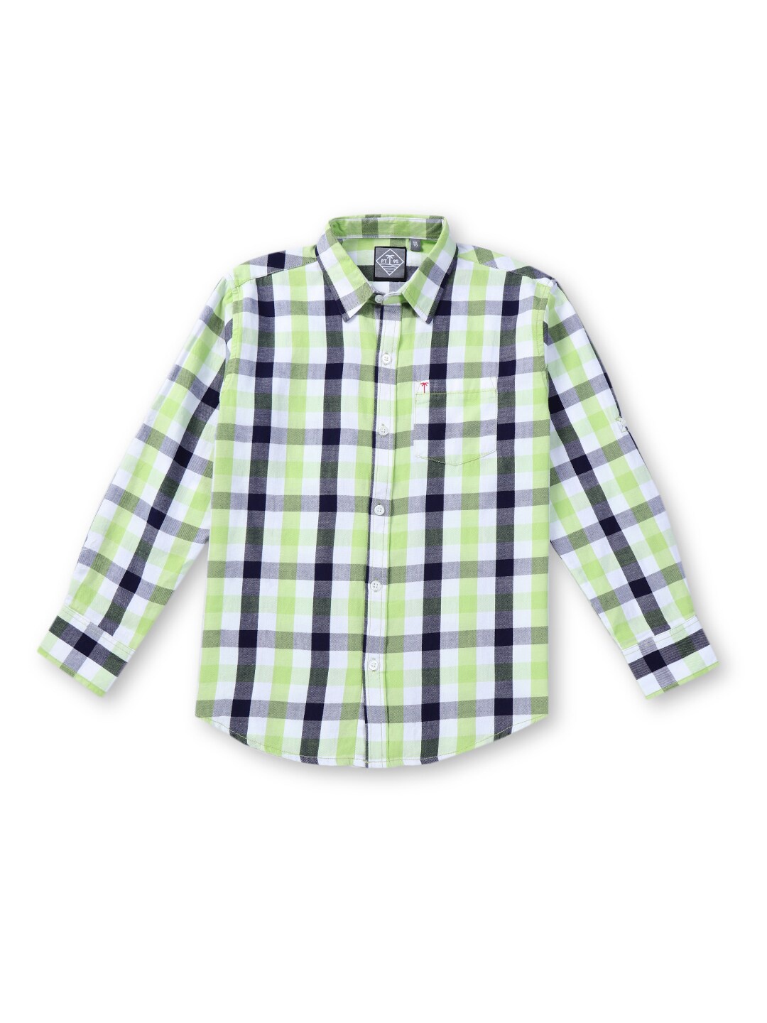 

Palm Tree Boys Checked Cotton Casual Shirt, Green