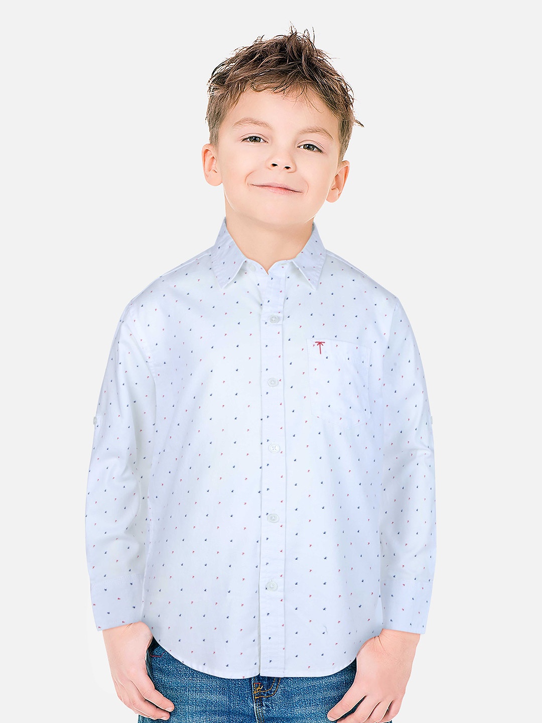 

Palm Tree Boys Conversational Printed Cotton Casual Shirt, White