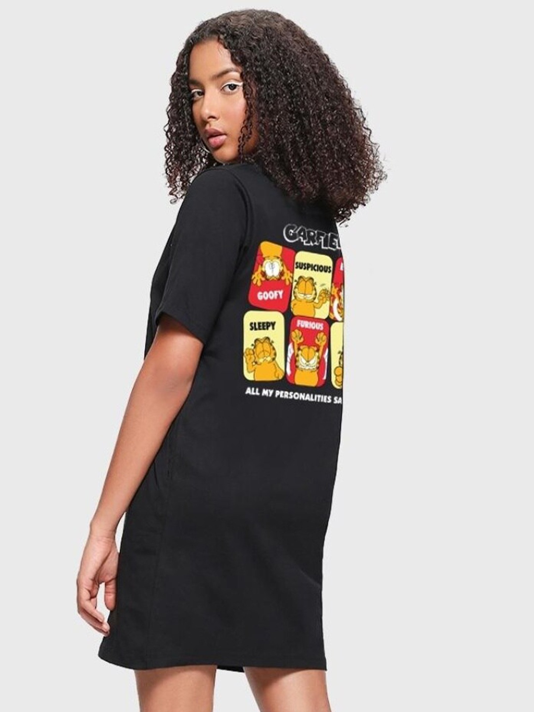 

Bewakoof Cartoon Character Garfield Printed Cotton T-shirt Dress, Black