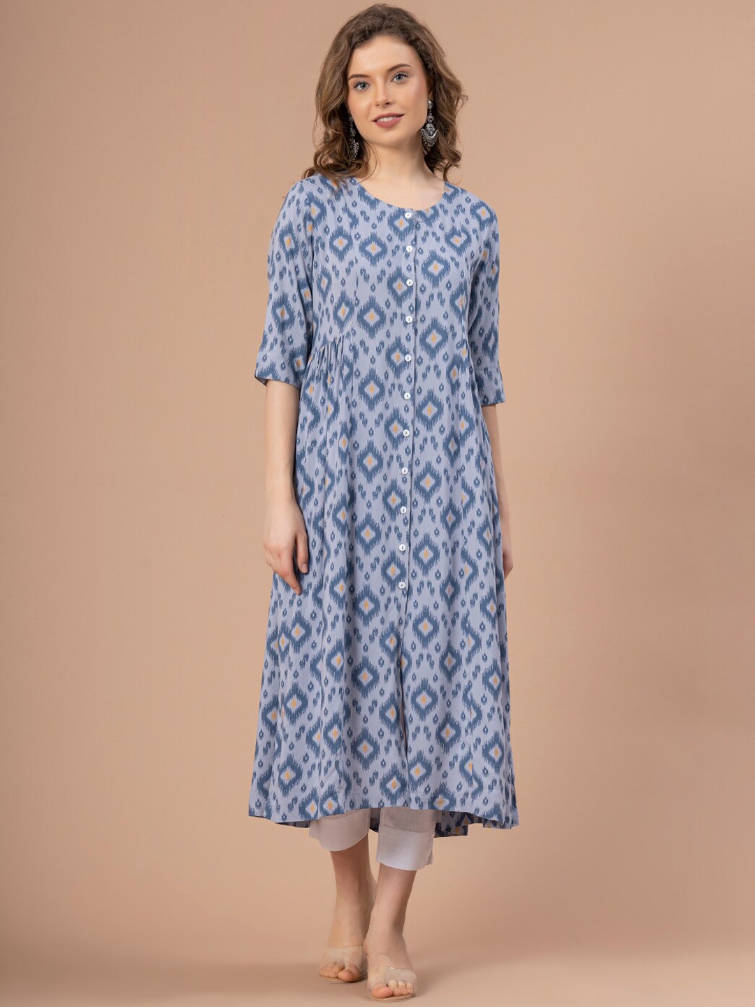 

Mode by Red Tape Geometric Printed A-Line Kurta, Blue