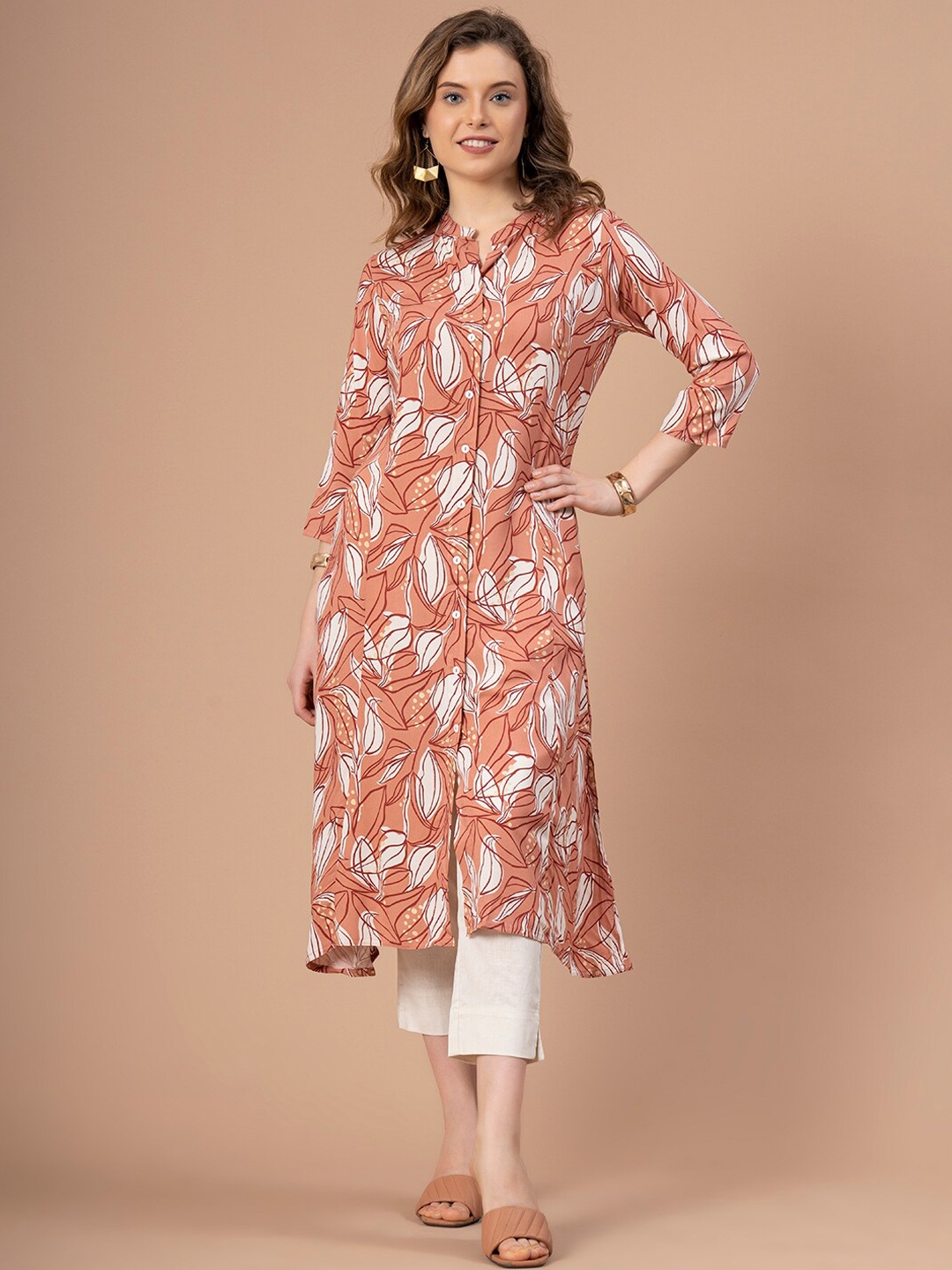 

Mode By Red Tape Abstract Printed Rayon Kurta, Coral