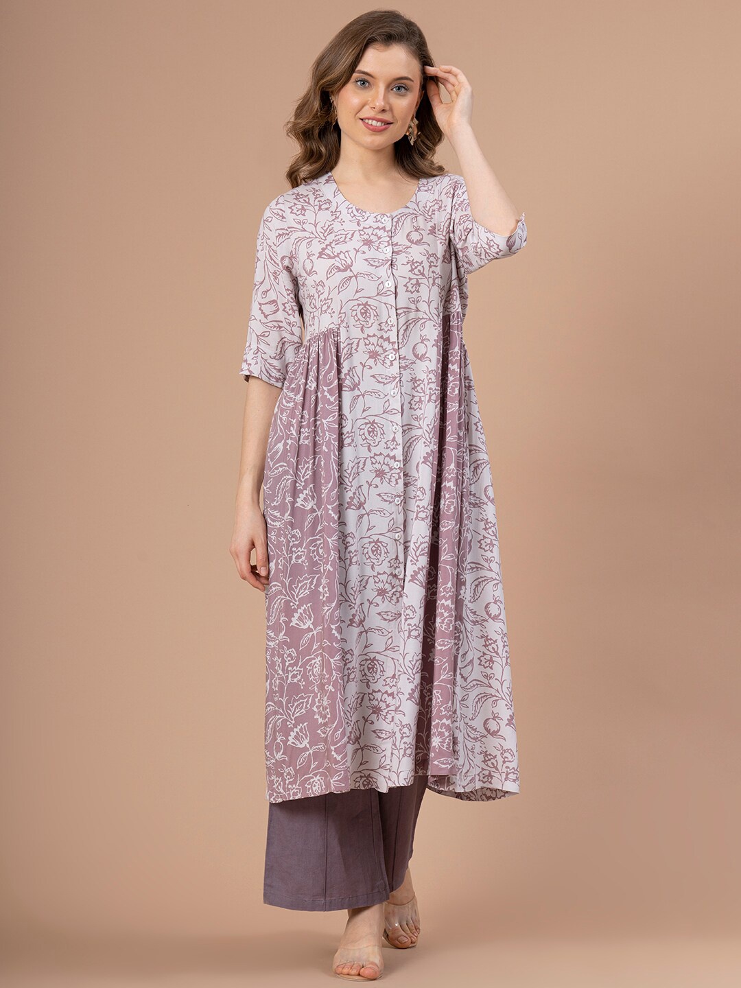 

Mode by Red Tape Floral Printed Pleated A-Line Kurta, Purple
