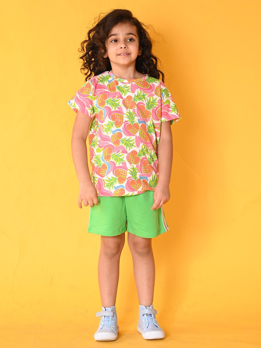 

Anthrilo Girls Printed Pure Cotton T-shirt with Shorts, White