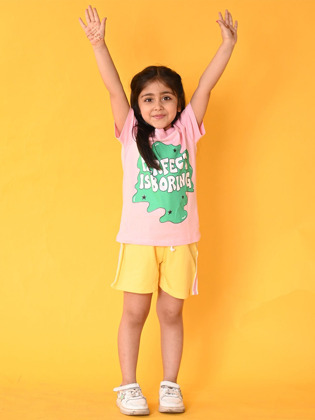 

Anthrilo Girls Printed Pure Cotton T-shirt with Shorts, Pink