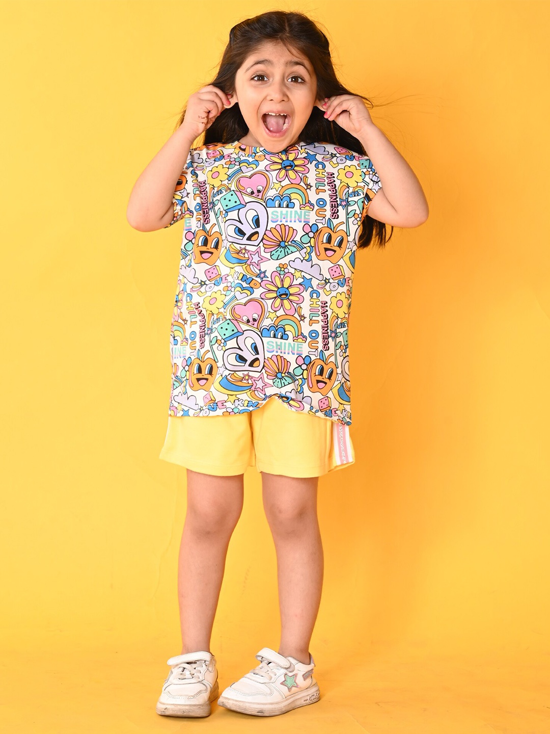 

Anthrilo Girls Printed Pure Cotton T-shirt with Shorts, White