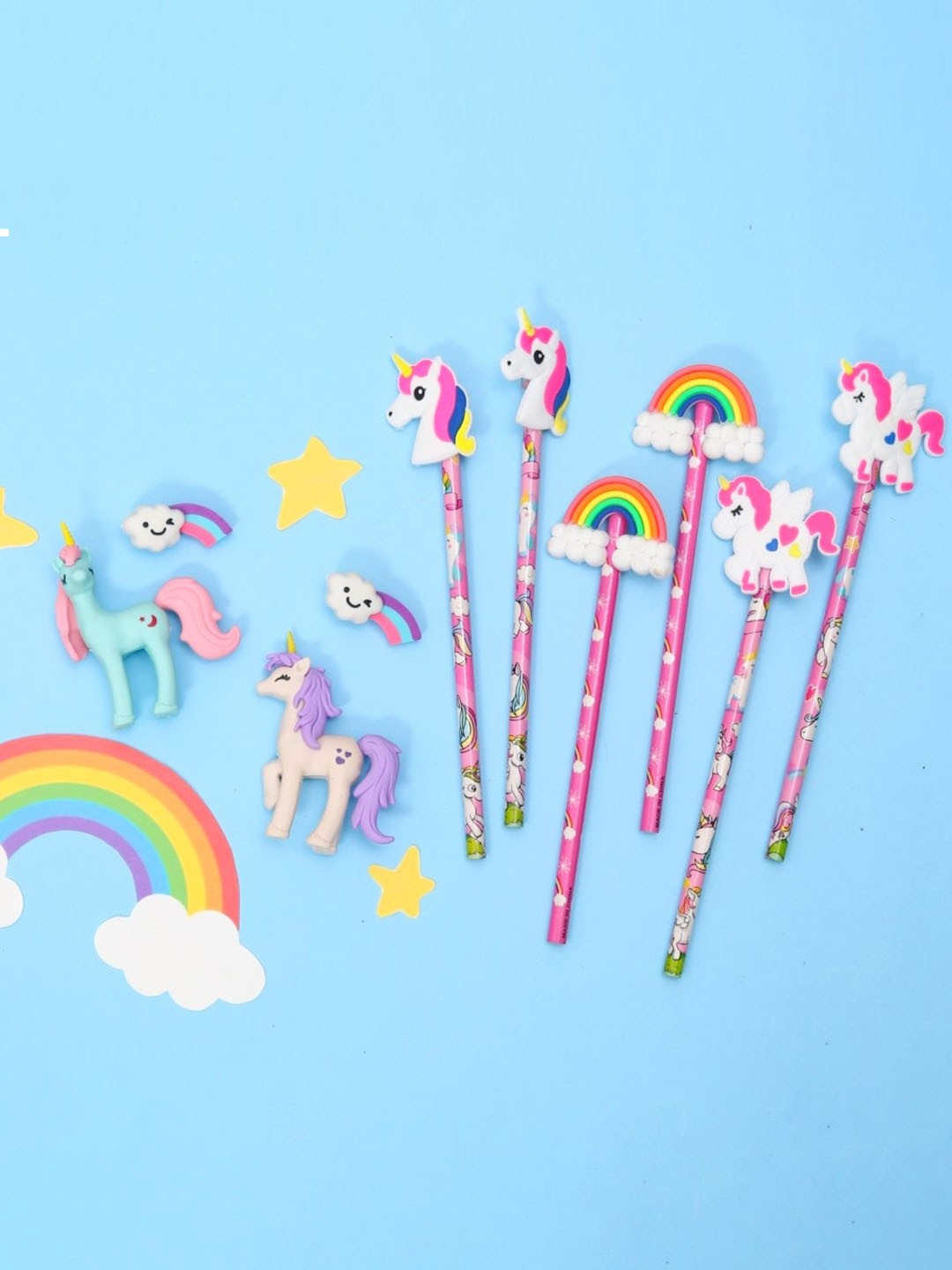 

Yellow Bee Printed Unicorn Theme Pencil And Eraser Stationery Set, Pink
