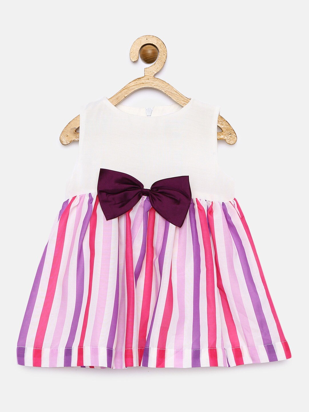 

Aomi Girls Striped Bow Detail Fit & Flare Dress, White