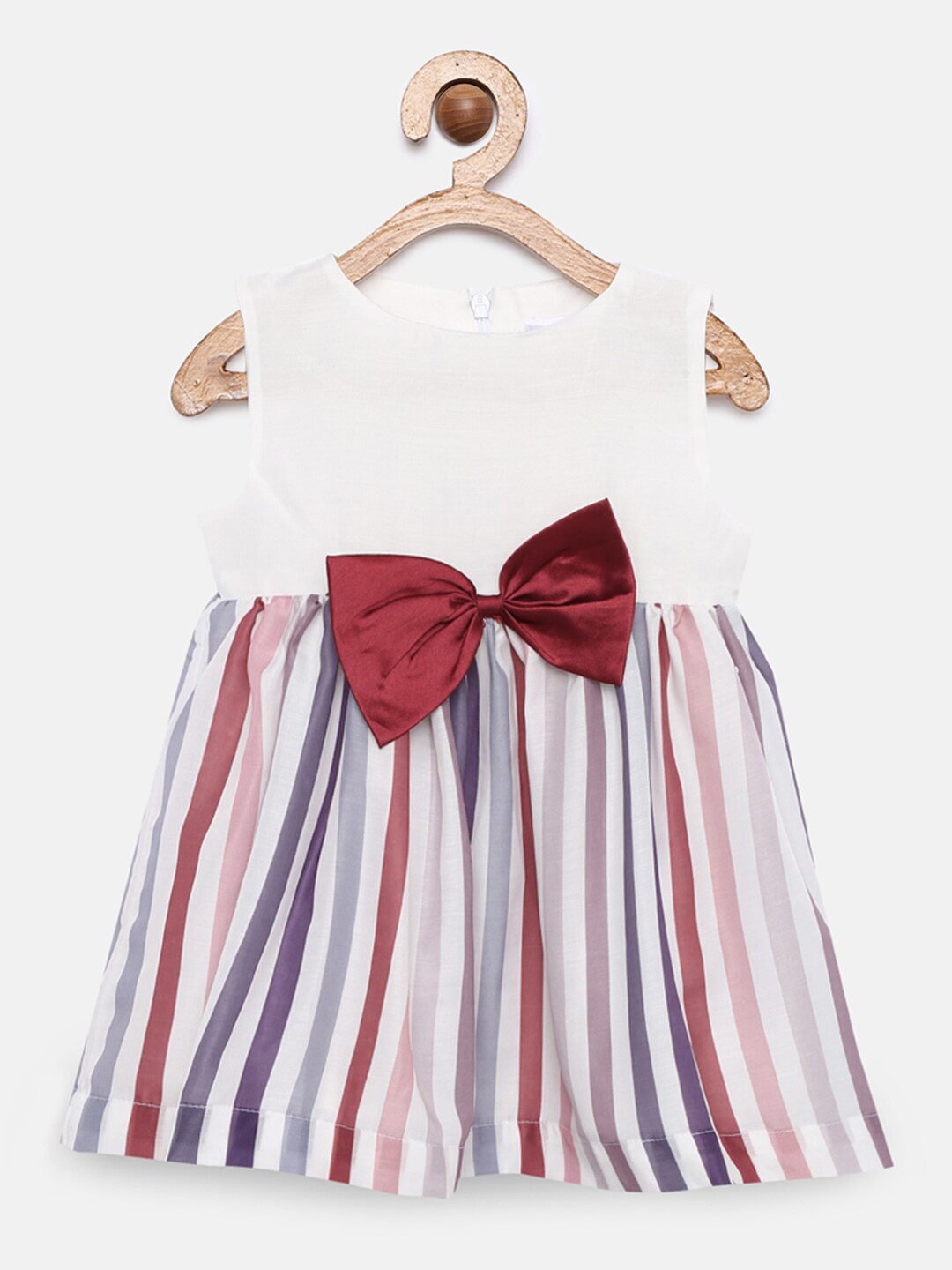 

Aomi Girls Striped Bow Detail Fit & Flare Dress, White