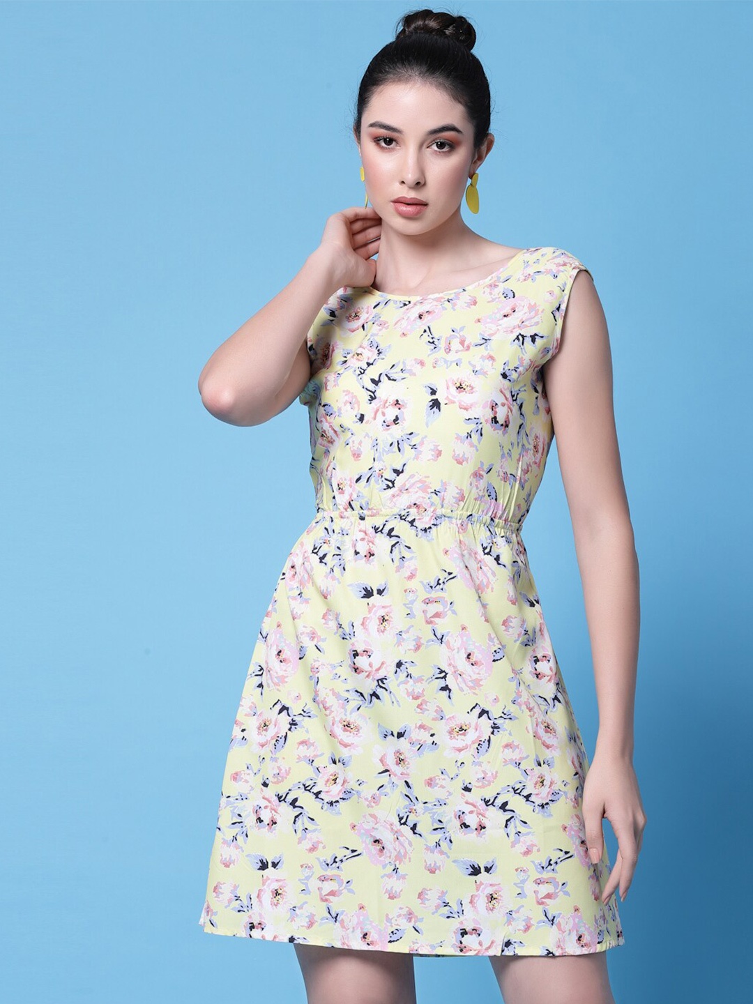 

Oomph! Floral Print Crepe A-Line Dress, Yellow