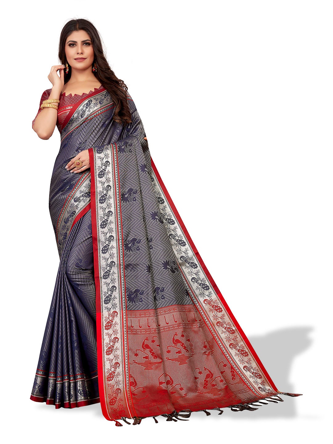 

VENISA Ethnic Motif Woven Design Zari Saree, Navy blue