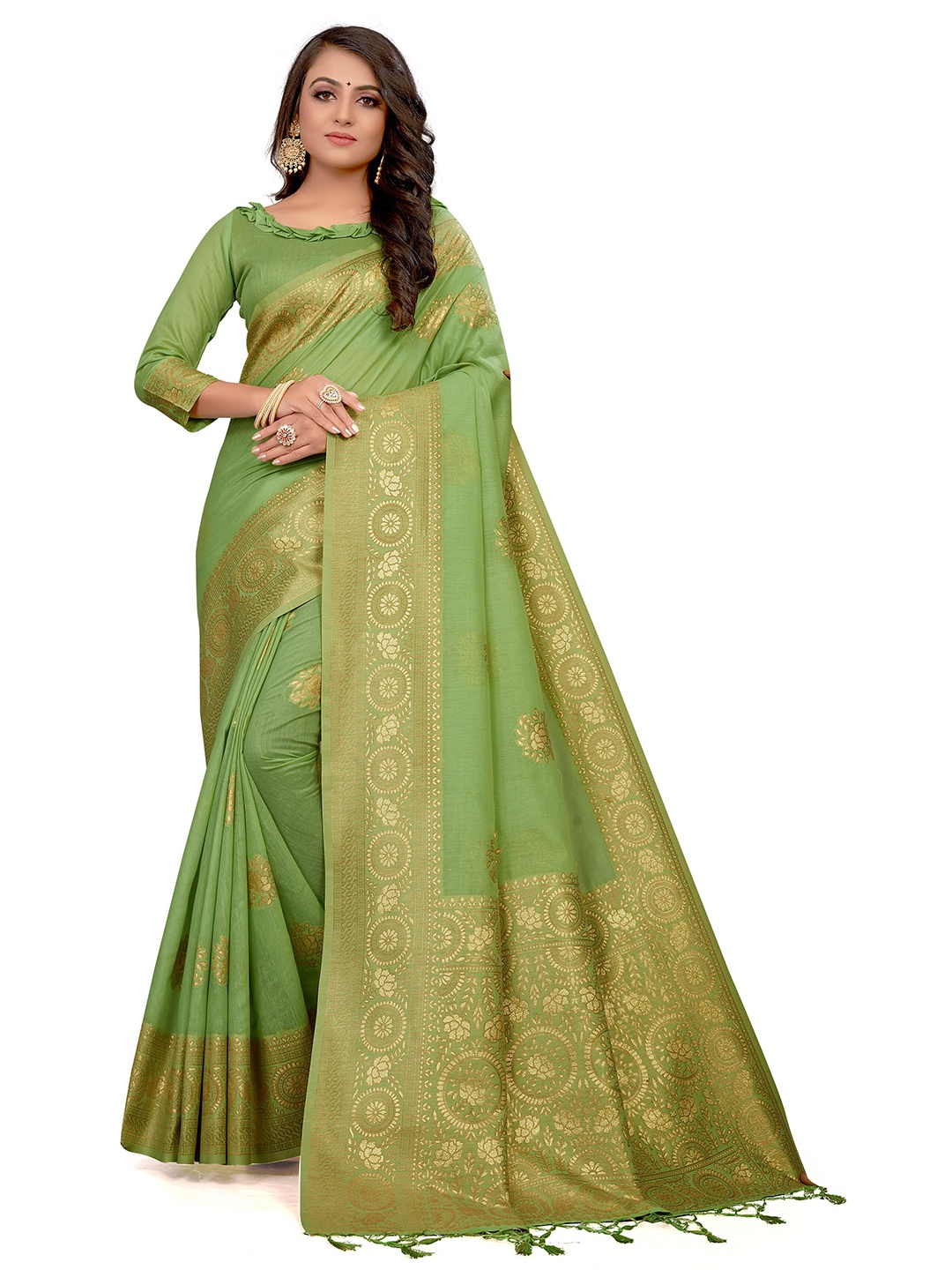 

VENISA Ethnic Motifs Woven Design Saree, Green