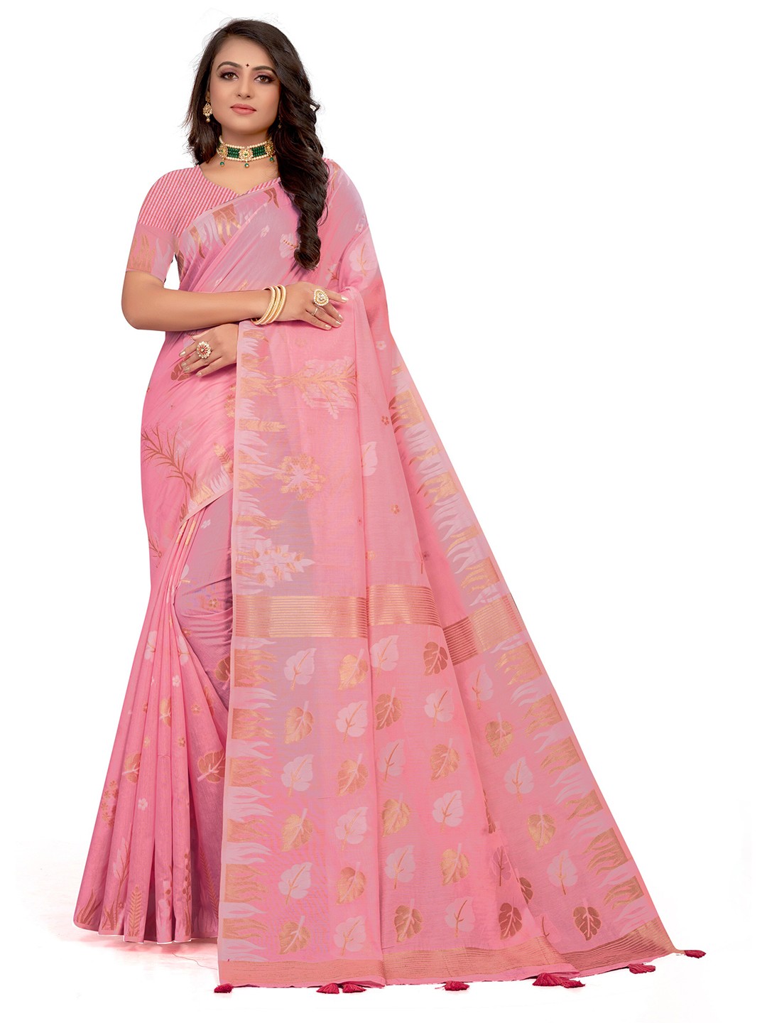 

VENISA Floral Woven Design Zari Saree, Pink