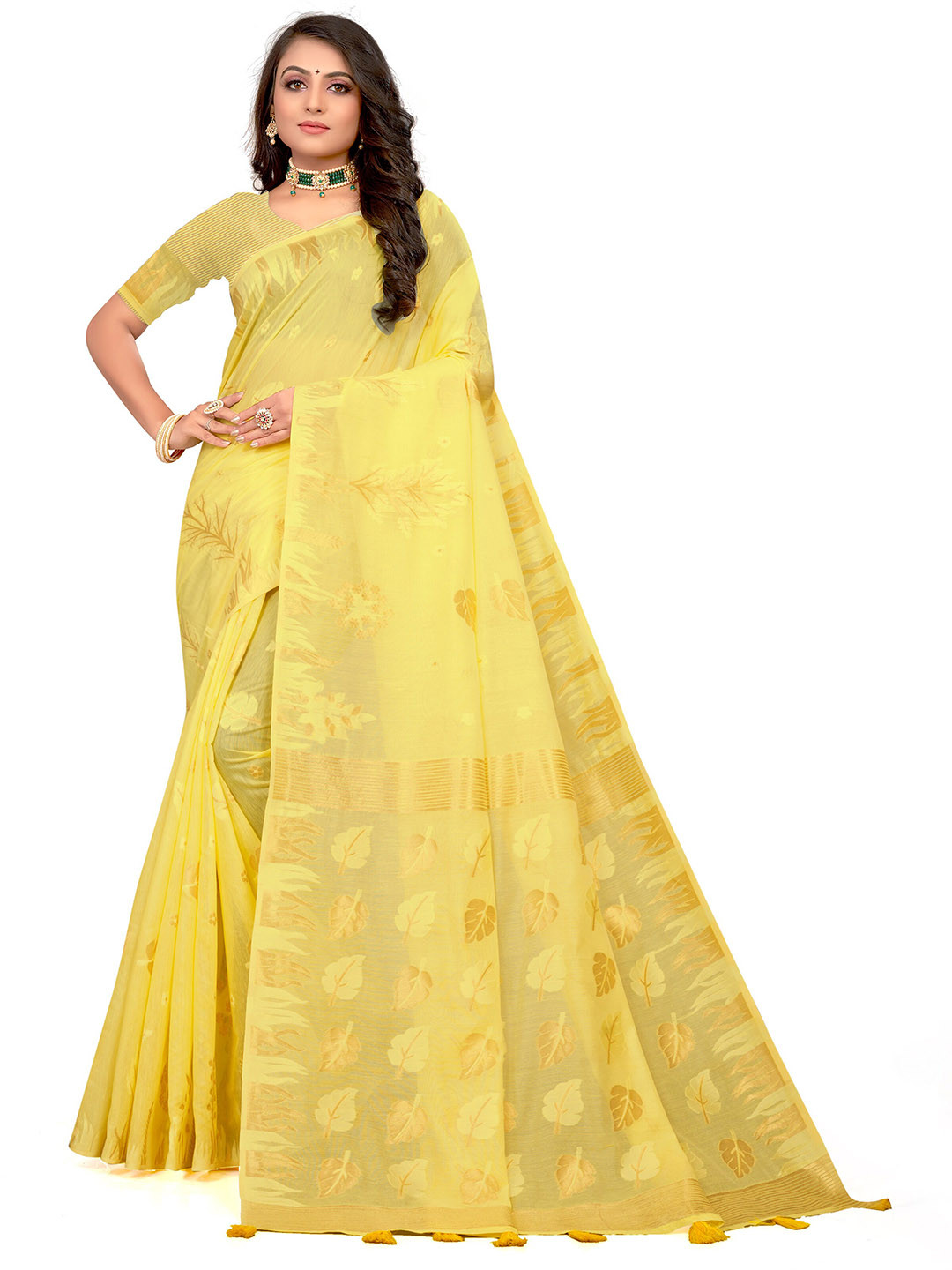 

VENISA Woven Design Zari Saree, Yellow
