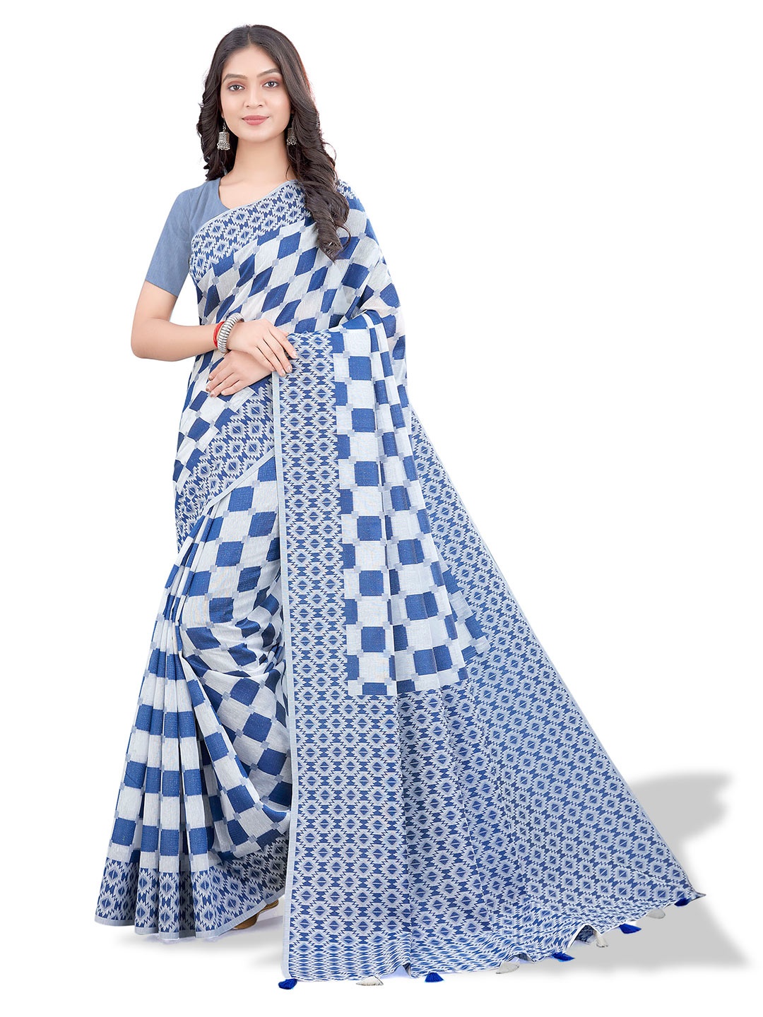

VENISA Geometric Woven Design Saree, Blue