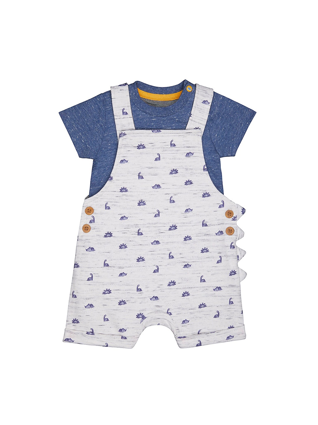 

mothercare Infants Boys Printed Cotton Dungaree With Bodysuit, Blue