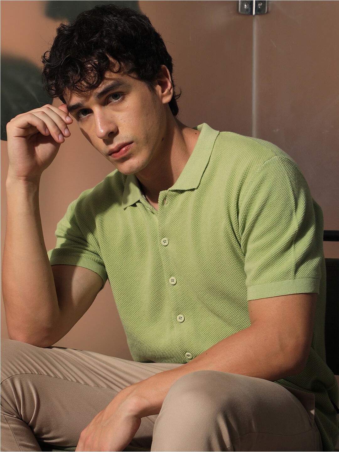 

RARE RABBIT Men Alias Spread Collar Cotton Slim Fit Shirt, Green