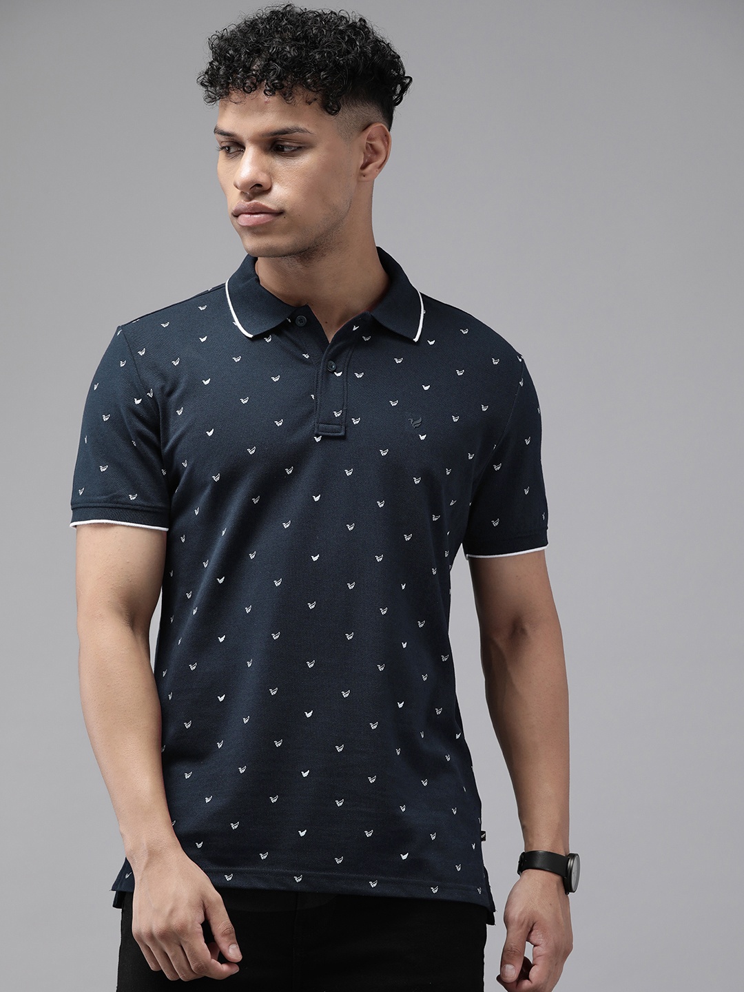 Blackberrys Brand Logo Printed Polo Collar Slim Fit T-shirt, Navy blue
