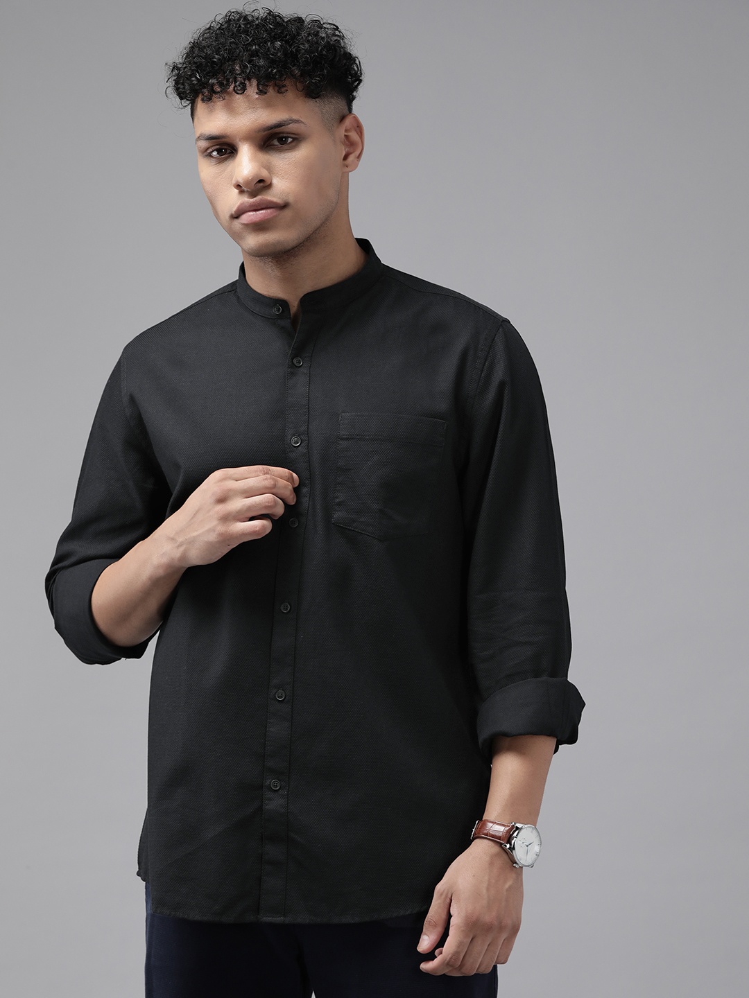 Blackberrys Men Slim Fit Opaque Casual Shirt, Black