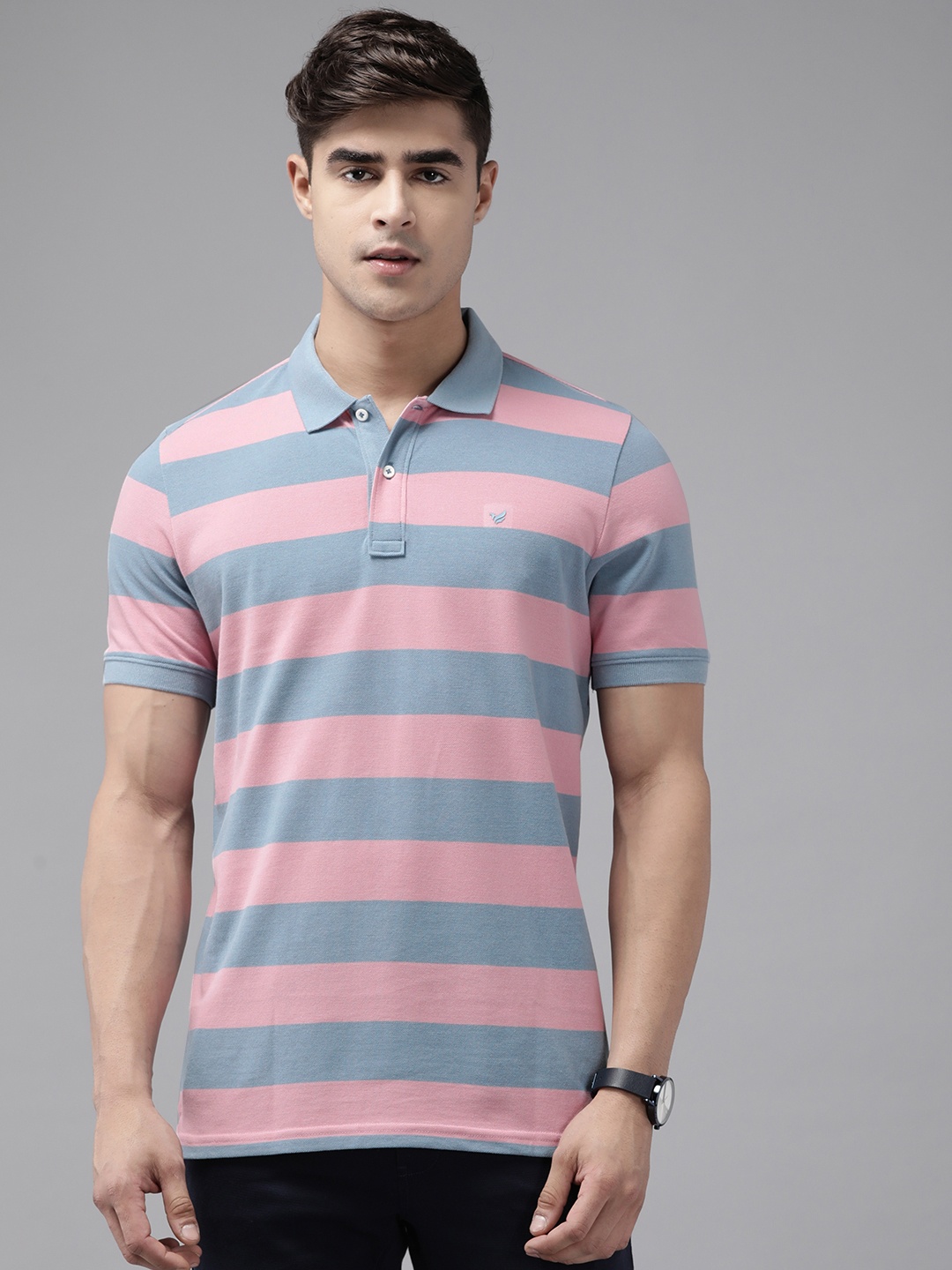 

Blackberrys Striped Polo Collar Slim Fit T-shirt, Blue