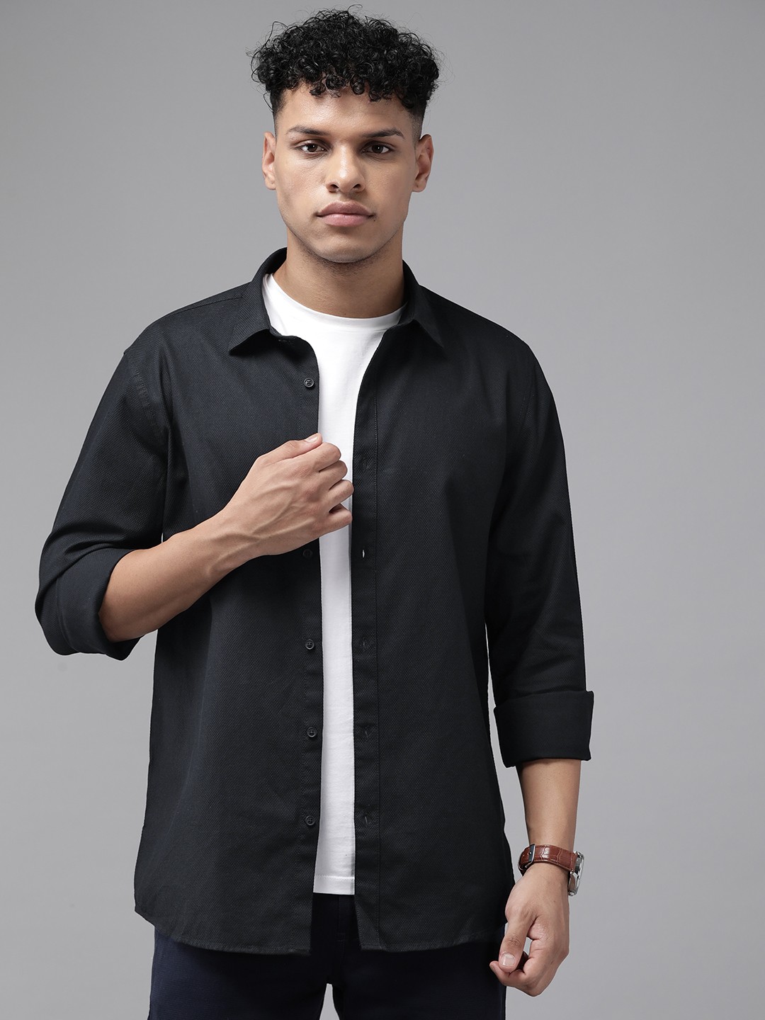 

Blackberrys Pure Cotton India Slim Fit Casual Shirt, Black