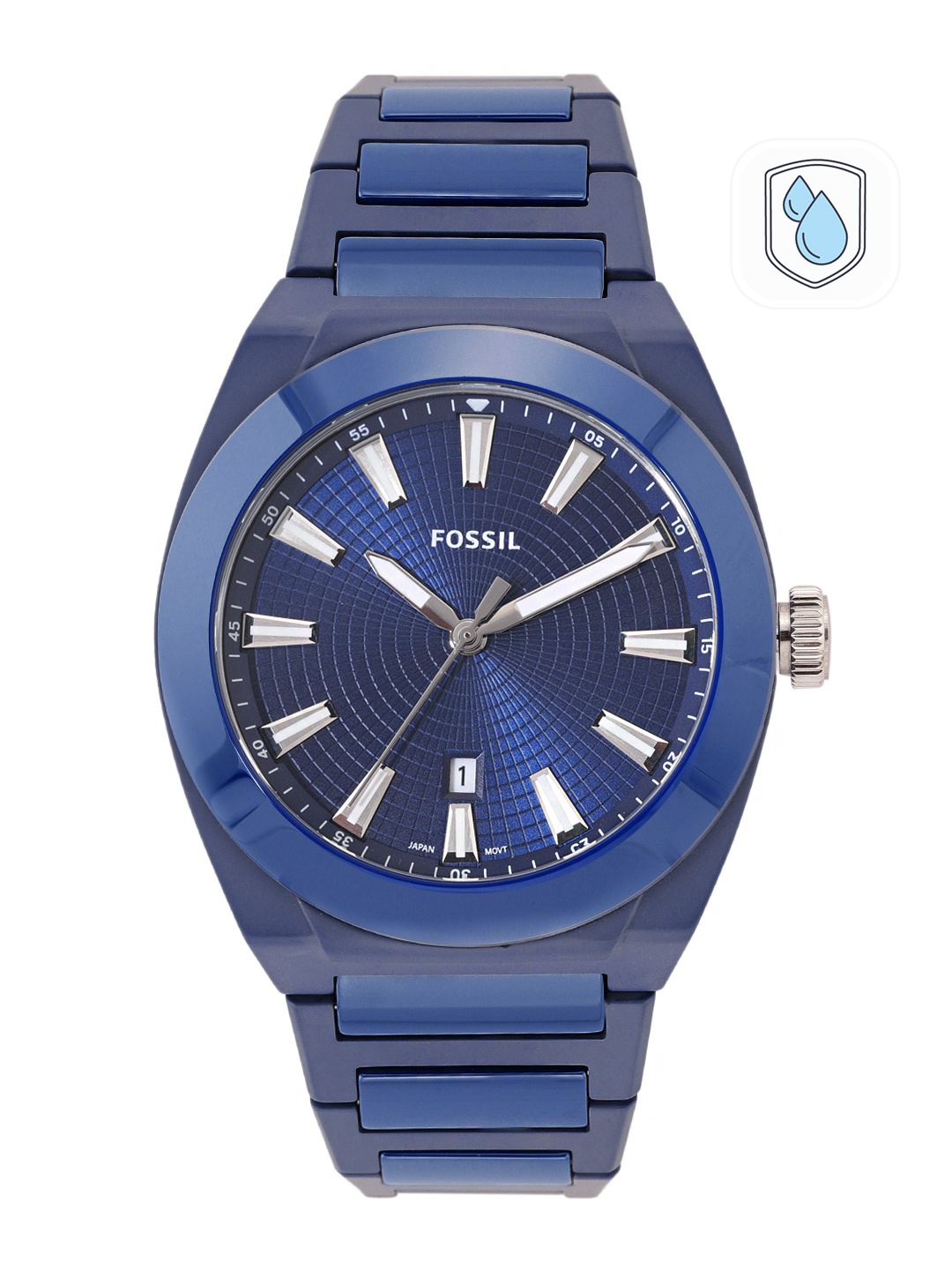 

Fossil Men Everett Patterned Dial & Bracelet Style Straps Analogue Watch CE5029, Navy blue