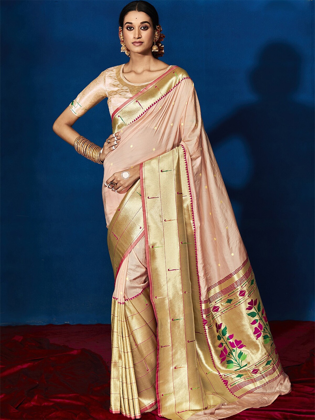 

ODETTE Banarasi Silk Woven Design Saree With Unstitched Blouse Piece, Peach