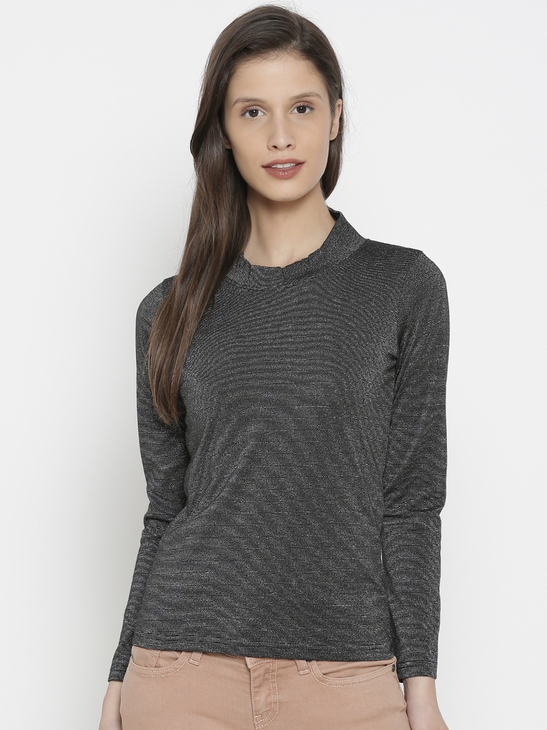 

Pepe Jeans Women Charcoal Grey Striped Top