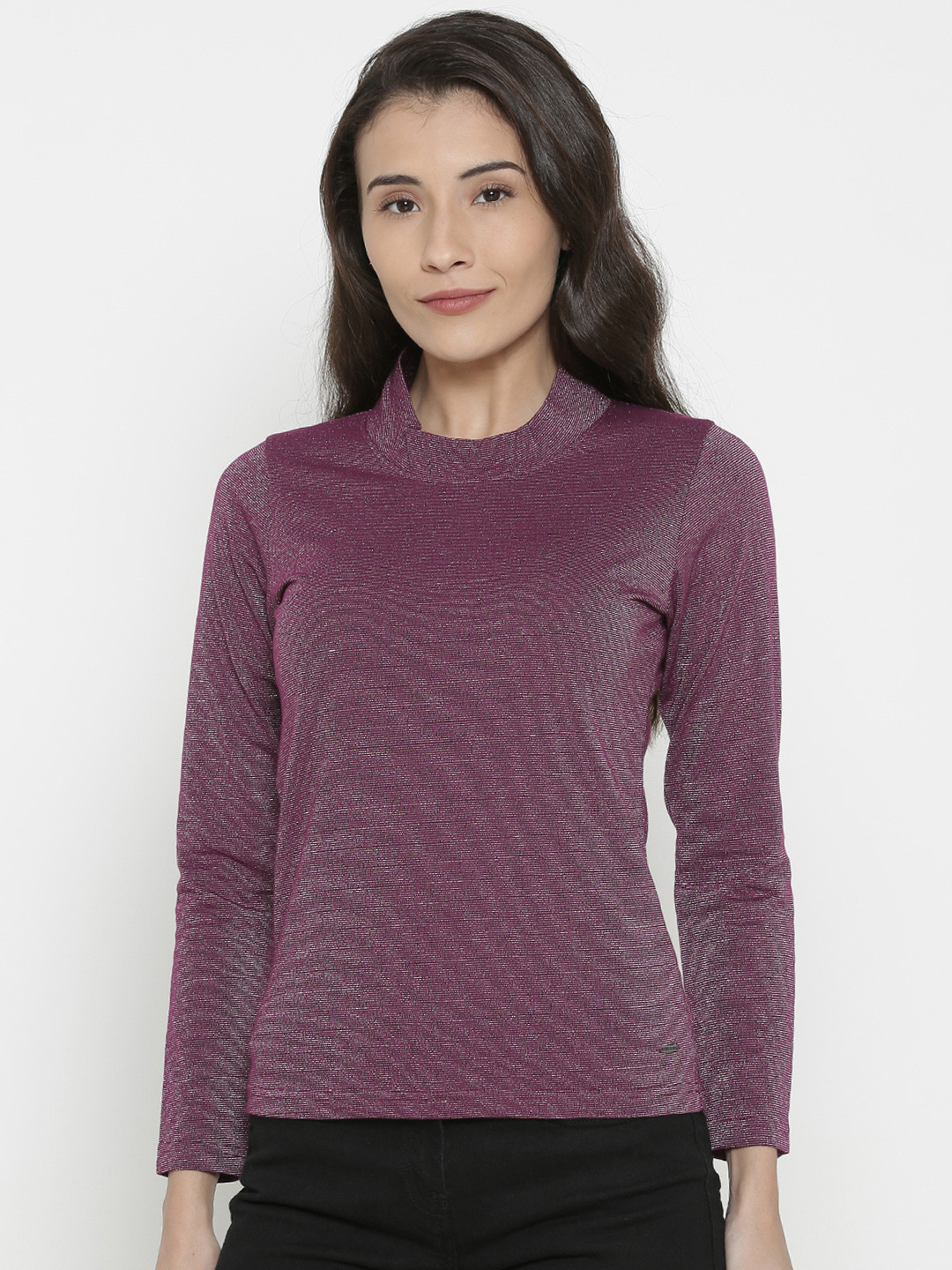 

Pepe Jeans Women Purple Self Design Top